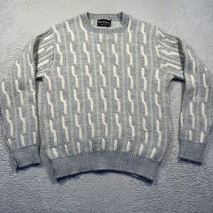 Vintage Reed St. James Gray White Cable Knit Sweater Crew Neck Made in‎ USA
